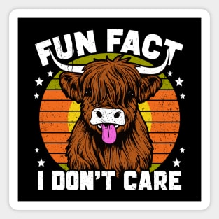 Retro Sunset Fun Fact I Don't Care Funny Highland Cow Magnet